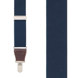 Suspender Store Solid Color Suspenders - 1.25-Inch Wide - Y-Back - Small Pin Clip - 42" for 5'0" to 5'9" tall - Navy/Brown Leather