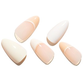 GLAMERMAID Creamy White Press on Nails Medium Almond, Nude Pink Beige Crush Jelly Gel False Nals, French Tip Stiletto Glue on Nails Kit for Women, Short Oval Stick on Acrylic Fake Nails Manicure Set