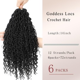 BLUONASI Goddess Locs Hair Hook, 18 Inch New Goddess Faux Locs Hooks Hair for Black Women, River Locs Crochet Hair with Curly Ends (1B#, 35.6 cm (14 inches) (6))