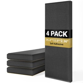 TONOR 4 PCS Large Acoustic Panel, 35.4″ * 11.8″ * 2.36″ 3D Fiberglass Sound Proof Panel with Full Self-adhesive, Decorative Echo Absorbing Wall Panel, for Studio, Living Room, Home, Office, Black