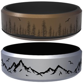 icooci 2/1 Paks Wilderness Collection Engraved Ring，Mountain, Forest ，coco，Silicone Ring for Men and Women - Silicone Wedding Band for Sports Activities, Breathable Comfort Fit,Size 06