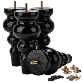 La Vane 8.5 inch / 22cm Wooden Furniture Legs, 4PCS Soild Wood Turned Spindle Walnut Replacement Spool Feet with Pre-Drilled M8 Inch Bolt & Mounting Plate for Couch Sofa Armchair Dresser Chest