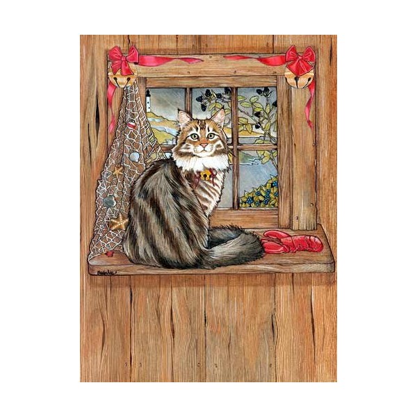Maine Coon Cat Christmas Cards : 10 Holiday Cards with Red Envelopes - ADORABLE!