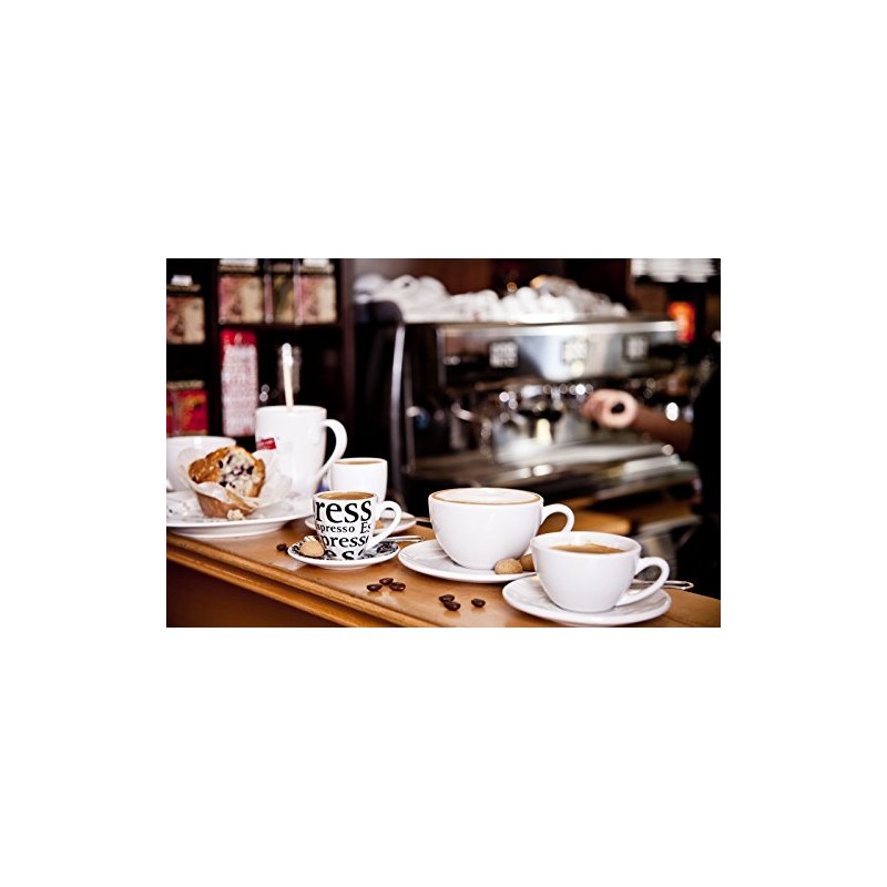 Konitz Coffee Bar Coffee Cups and Saucers, 7-Ounce, White, Set