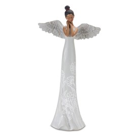 The Bridge Collection African American Angel Statue - Resin Collectible Figurines for Indoor/Outdoor Angel Decor - Black Woman Guardian Nativity Angel for Home, Church, Office, Memorial Gift