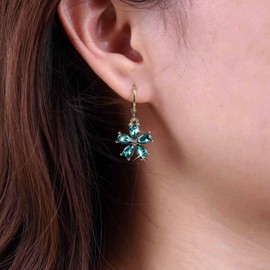 Atentuyi Boho Small Flower Earrings Gold Rose Flower Dangle Earrings CZ Drop Earrings Green Flower Earrings Green Crystal Earrings Long Tassel Earrings Jewellery for Women and Girls, Crystal