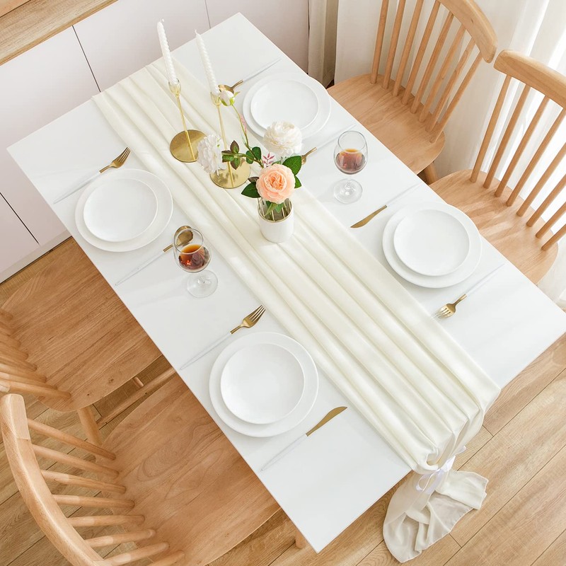 CHUQING Table Runner Beige Chiffon Table Runner Wedding Table Decoration