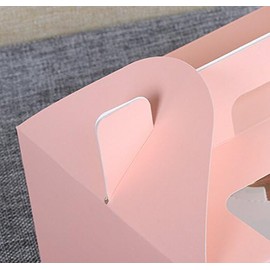 Selecto Bake 3 Pack Cupcake Box with Window, Insert and Handle Holds 4 Standard Cupcake, Kraft Paper Container, Holder Carrier Bakery Pastry Boxes for Cupcake, Muffin (Pink)