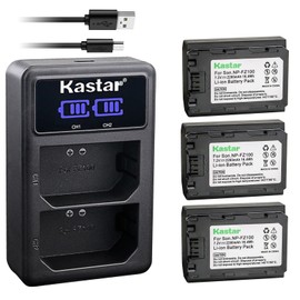 Kastar 3-Pack NP-FZ100 Battery and LED2 USB Charger Compatible with Sony Alpha 1 Mirrorless Digital Camera, Alpha 7R V Full-Frame Mirrorless Interchangeable Lens Camera