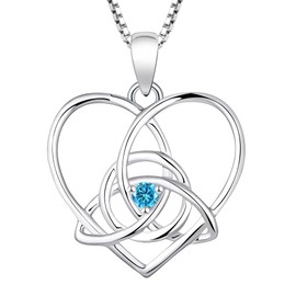 YL Celtic Knot Necklace 925 Sterling Silver Heart Infinity Pendant Created Aquamarine Trinity Love Knot Jewelry