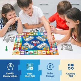 Torlam Money Board Games for Kids, Coins and Bills Toddler Pretend Play Toys, Money for Kids Learning Education Kindergarten Math Games Math Manipulatives, Homeschool Supplies Classroom Must Haves