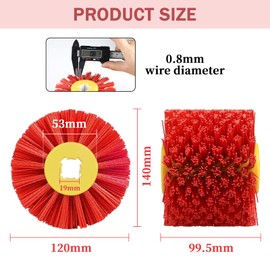 EXLECO Nylon Brush #240 Grit Sanding Brush for Satin Machine φ19 mm Bristle Brush Satin Roller Wire Drawing Wheel Polishing Brush Sanding Roller Brush Roller for Wood Processing Brush Sander (Red)