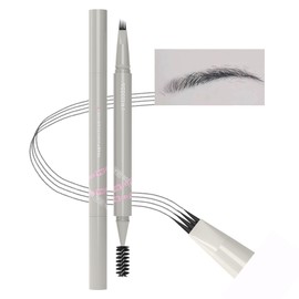 VEECCI Liquid Eyebrow Pencil - 2024 NEW 3D Waterproof Fork Tip Brown Pen with Brow Brush, Double Ended - Smudgeproof and Tattoo Microblading Effect Brown Shade