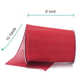 CT CRAFT LLC Burlap Fabric Wired Ribbon 6" x 10 Yards Red Color for Christmas Home Wedding Decor Gift Wrapping Tree Topper Bow Wreath Bouquet DIY Crafts