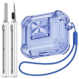 Wowwat Airpods 3rd Generation Case with Security Lock Snap Switch, Clear Airpods Case 3rd Generation with Silicone Wrist Strap with Cleaning Kit - Clear Blue
