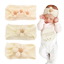 NUOSYI 3PCS Baby Flower Headband Girls Nylon Soft Headbands Cute Hair Accessories For Newborn Infant Toddler Kids(beige, elastic)