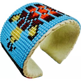 BeadsCorner Handmade beaded Cyan Blue Red Turtle leather hard cuff bracelet