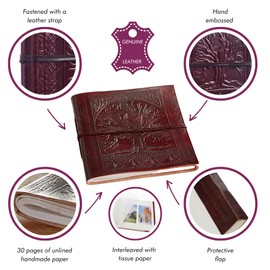 Paper High Small Photo Album Embossed Leather Tree of Life for 60 Photos 15 x 10 cm 18 x 14 cm Fair Trade Handmade