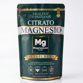 HEALTHY SUPERFOODS Citrato de Magnesio en Polvo, Alta Pureza, 100% Puro, Sin Gluten, Sin Sabor Añadido, 400 Servicios, 1 kg