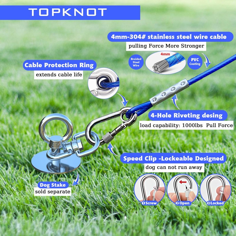 Dog Tie Out Cable and Stake,with 20FT Heavy Duty Cable,360°Swivel