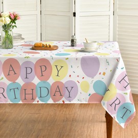 Horaldaily Happy Birthday Tablecloth 60×84 Inch Rectangular for Party Decorations, Colorful Balloons Confetti Washable Table Cover for Party, Happy Birthday, Baby Shower