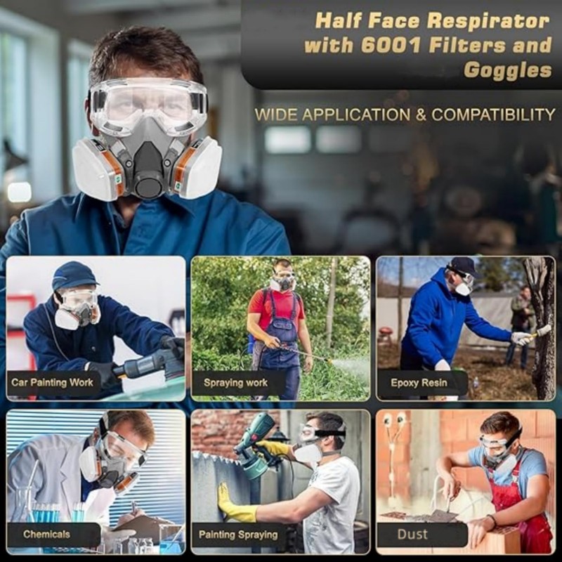 ANUNU Respirator Mask with Filter and Glasses, Chemical Face Protection
