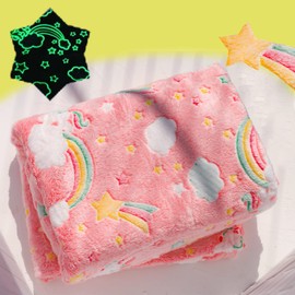 Best Gift Christmas Glow in The Dark Rainbow Throw Blanket with Storage Bag, Soft Throw Blanket for Girls Boys, Gifts for Birthday Valentines, Kids Blanket, Girls Blanket Home Travel Use, 60x50 Red