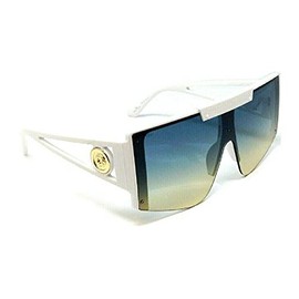 Dweebzilla Oversized Luxury Semi Rimless One Piece Shield Lens Aviator Sunglasses (White & Gold Frame, Green Gradient Lens)