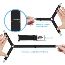 RZJZGZ 4Pcs Bed Sheet Clips, Adjustable Triangle Bed Fitted Sheet Straps Clips, Suspenders Grippers Holders for Mattress Elastic Fasteners Sheets Clip Holder (Black)