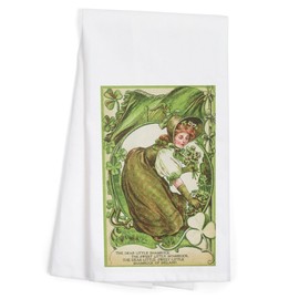 Lantern Press St. Patricks Day Poem with Woman Picking Shamrocks (100% Cotton Tea Towel, Decorative Hand Towel, Kitchen and Home)