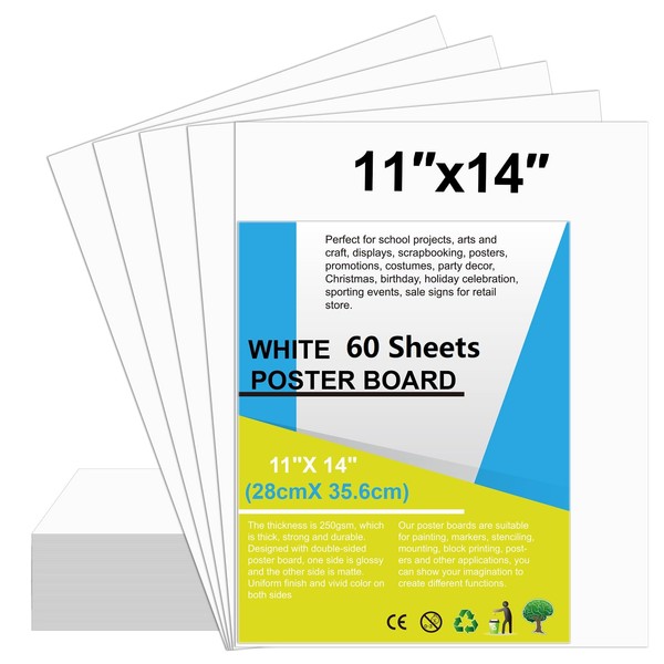 60 Pcs White Poster Board Paper 11x 14 Bulk, ROOKEA