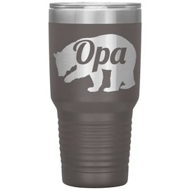 Opa Bear Tumbler - Opa Gift - 30oz Insulated Engraved Stainless Steel Opa Tumbler Cup Pewter