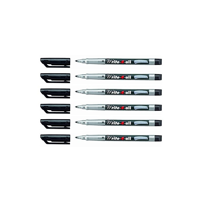 STABILO Write-4-all Permanent Markers Medium Tip Black Pack of 6
