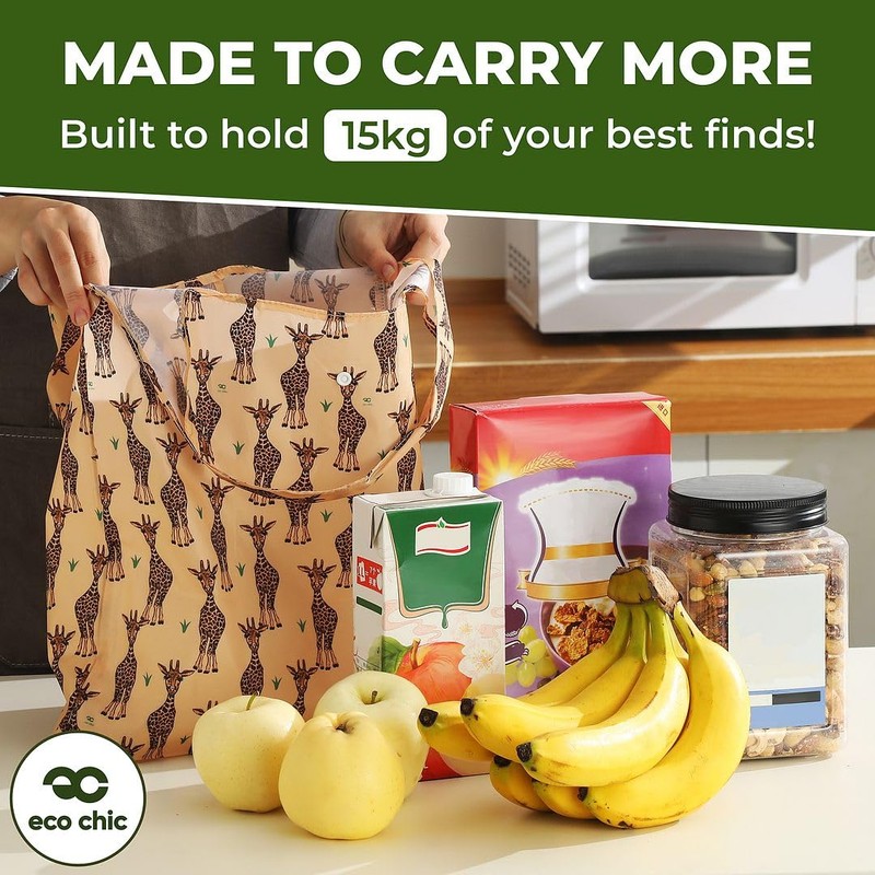 ECO CHIC Lightweight Foldable Reusable Shopping Bag Water Resistant Tote