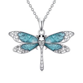 ZBA Natural Diamond Dragonfly Necklace for Women 925 Sterling Silver Dragon fly Jewelry Gifts for Mom Wife Her Girlfriend, 18+2 Inches