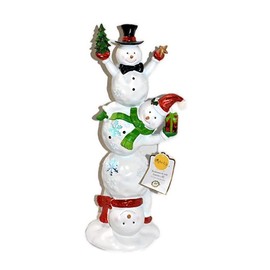 New 17.5" Triple Stacked Snowman Playing LED Color Changing Light Up Snowflakes with Timer Statue Figure Holiday Decor