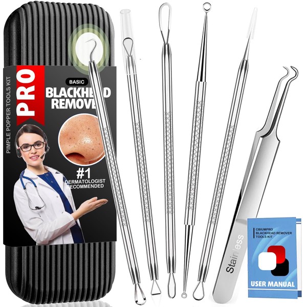 Blackhead Remover 6 Pieces Pimple Squeezer Tool Including Blackhead Remover Made of Stainless Steel Comedone Extractor Acne Blackhead Pimple Remover Comedone Squeezer Set for All Skin Types - with Box