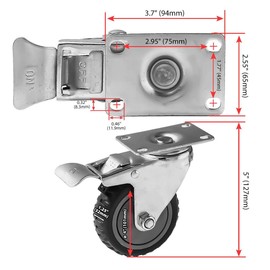 FactorDuty 12 Pack 4" Heavy Duty All Terrain Caster Wheel 360 Degree Dual Locking Brake Swivel Plate 300LB Per Wheel Grey Tyre Veins Polyurethane Wheel Casters