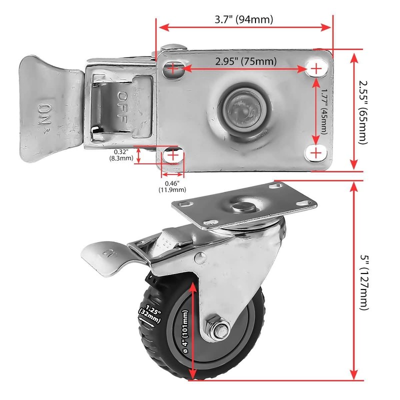 FactorDuty 12 Pack 4" Heavy Duty All Terrain Caster Wheel