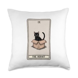 The Hermit Tarot Card Mystic Cat In Box Funny Cat Throw Pillow