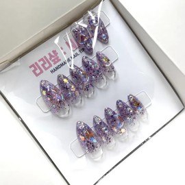 Bling Gra Handmade Nail Tips - Silver Design 2 (Thumb Heart) / 블링 그라 수제네일팁 - 실버 디자인 2 ( 엄지 하트 )