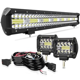 Led Light Bar TILTOP 20 Inch 420W Triple Row Spot Flood Combo Road Light Bar 2PCS 60w 4Inch Spot LED Pods with Wiring Harness Kit for Jeep ATV UTV Polaris Trucks Boats
