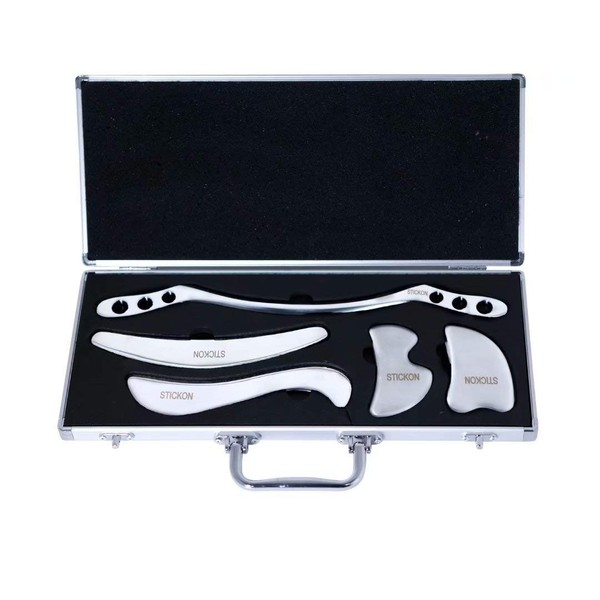 STICKON Stainless Steel Gua Sha Scraping Massage Tool Set IASTM Tools Great Soft Tissue Mobilization Tool (Q Shape)