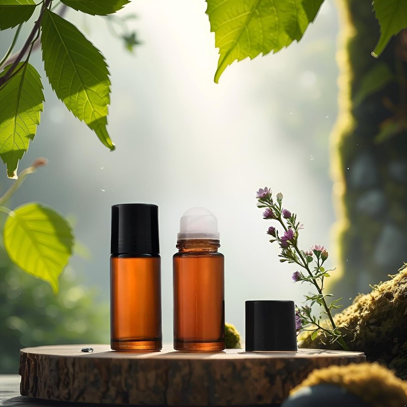 Tustao 2Pcs 50ml Brown Glass Essential Oil Roller Bottles Refillable