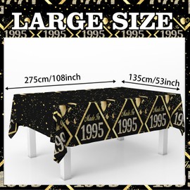 GZBJMYGS Made in 1995 Birthday Tablecloths, Cheer to 30 Years Table Covers, 30th Birthday Party Supplies for Men Women Birthday Party Indoor Outdoor Dining Decor Black and Gold Glitter Supplies Favor