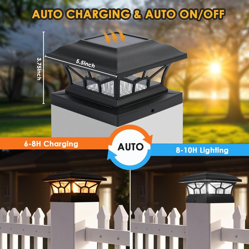 DAMAYCA 4 Pack Solar Post Cap Lights Outdoor Waterproof, Fits