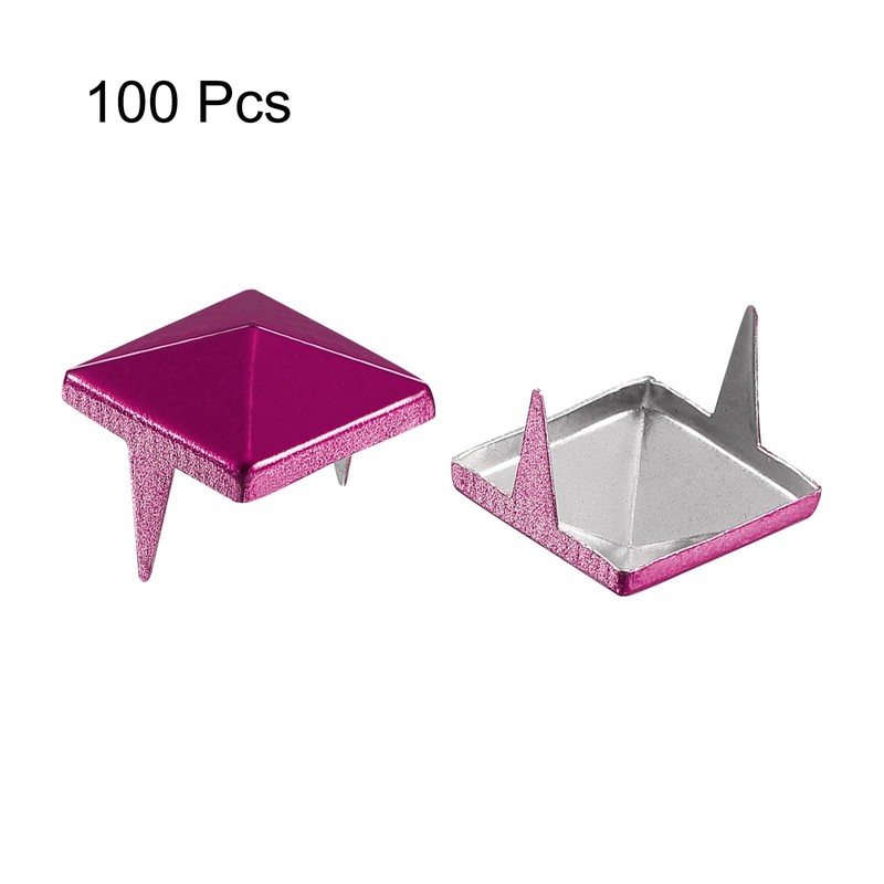 sourcing map 100Pcs Square Pyramid Rivets, 12mm Two-Jaw Studs Spikes,