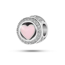 SBI Jewelry Pink Heart Charm for Bracelets Valentine's Mother's Day Anniversary Bead Pendant Gift for Women