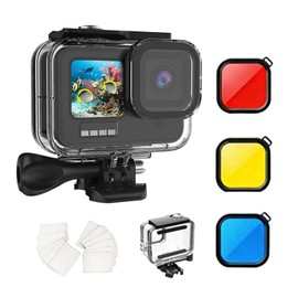 Honghauth 60m/196ft Waterproof Case for Gopro Hero 13/12/11/10/9 Black Action Camera, Protective Housing with 3-Pack Diving Filter Lens（Blue, Red, Yellow)