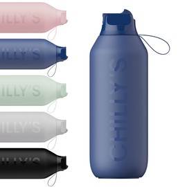 Chilly's Series 2 Flip Water Bottle with Sports Lid - Stainless Steel Insulated Bottle with Straw, Carry Strap & Cleaning Brush - No Sweating - 1000 ml - Whale Blue
